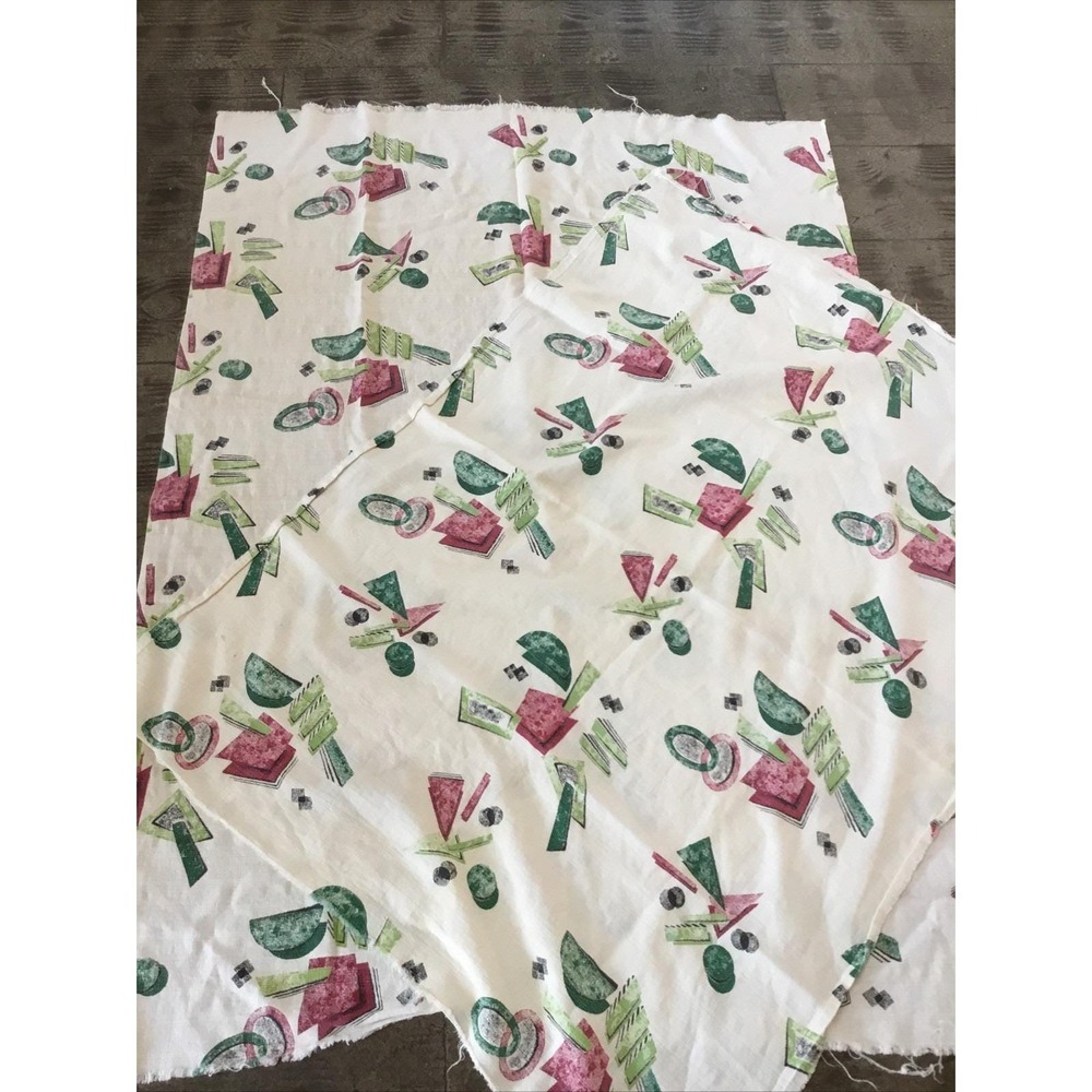 Vintage 1950s atomic fabric green green red Almost 3 Yds